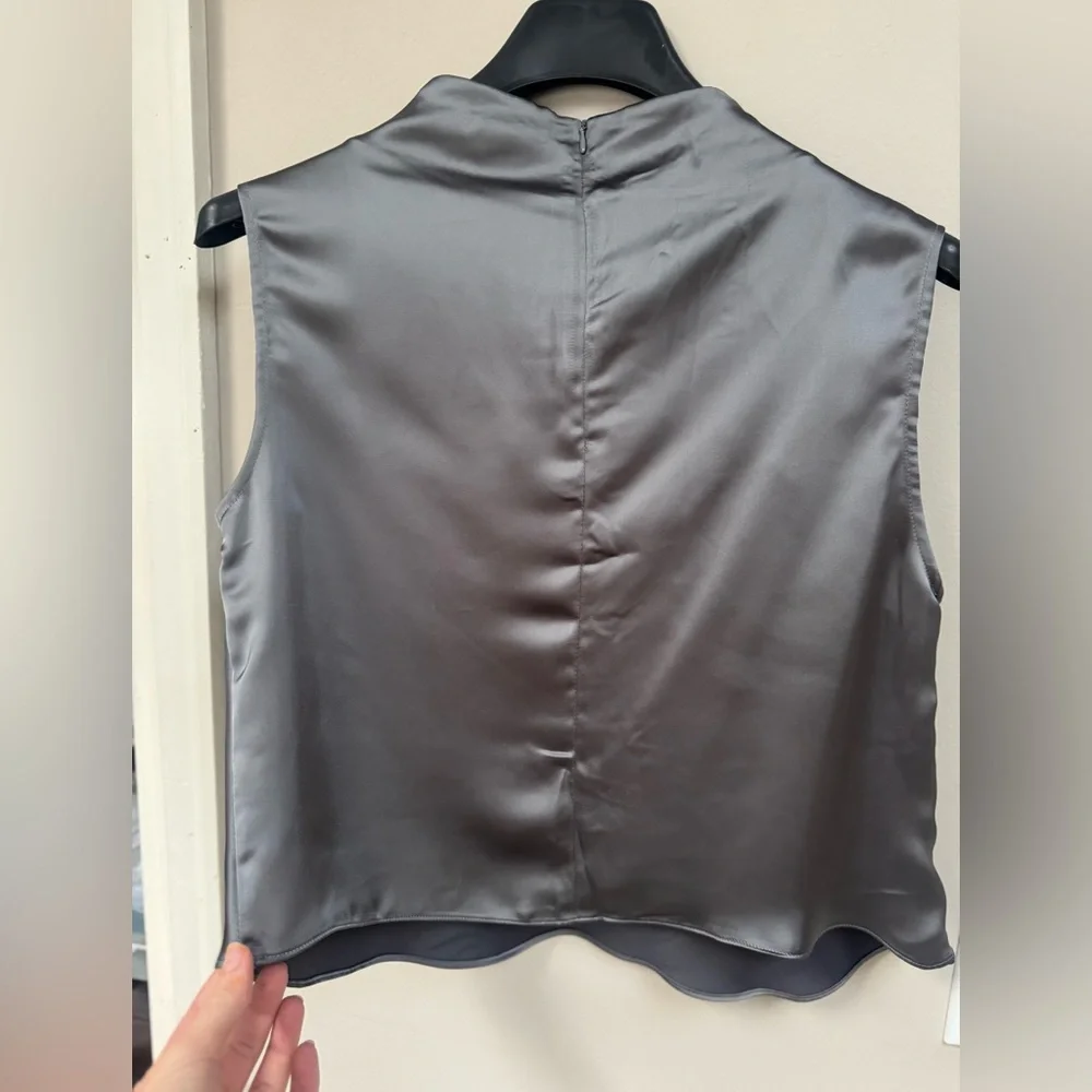 H&M Draped Satin Charcoal Sleeveless Top - Picture 7 of 8